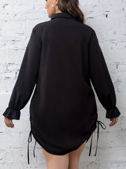  Casual Flounce Sleeve Lace Up Shirt Dress