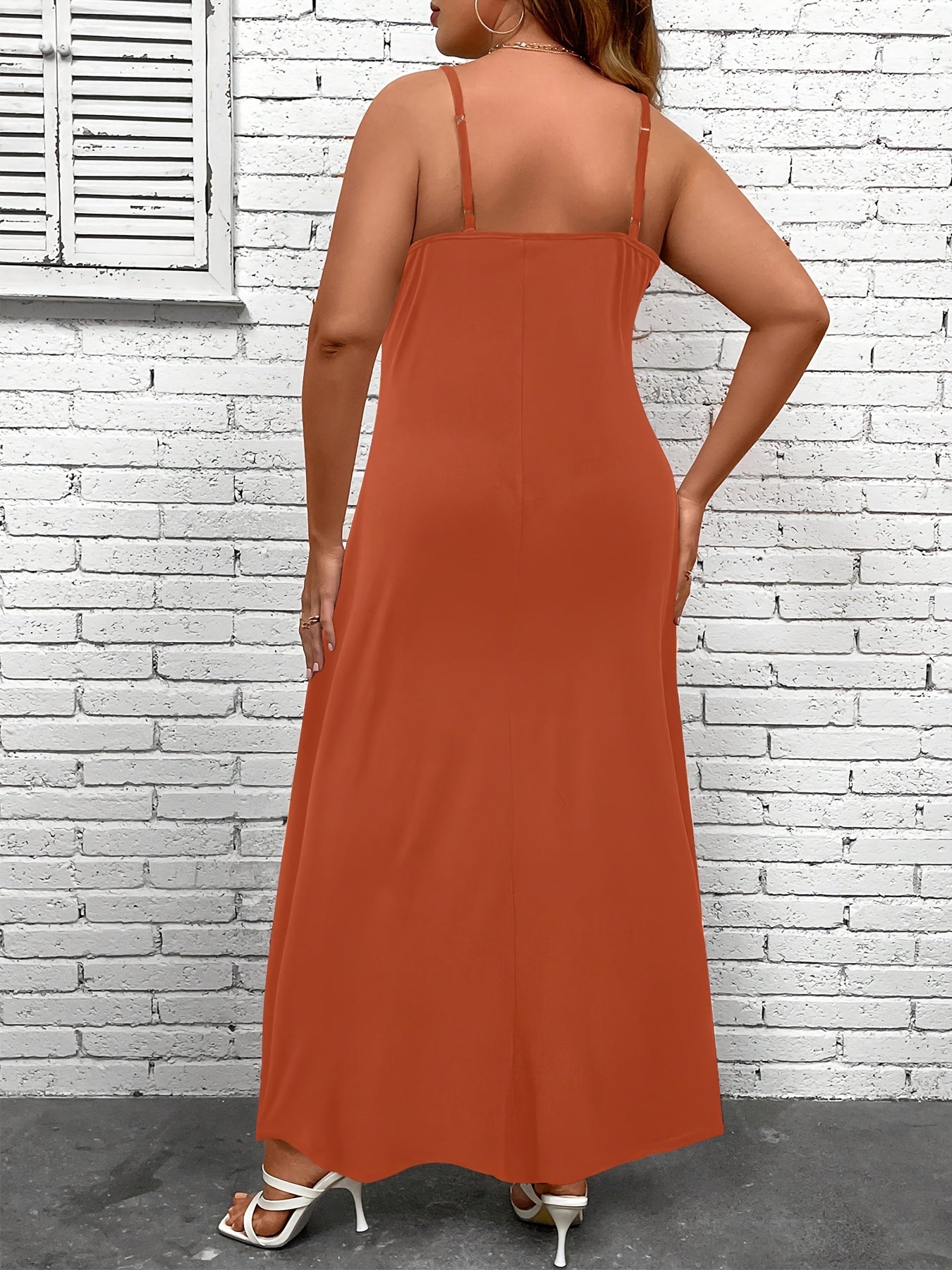  Solid V Neck Maxi Cami Dress