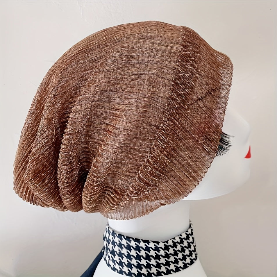 Pleated Mesh Beanie Thin Breathable Turban Cap Head Wrap Chemo Hats
