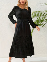 Lace Sleeve Round Neck Maxi Smock Dress