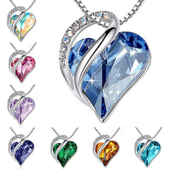 12 Months Birthstone Love Heart Pendant Necklace Jewelry Gift For Women