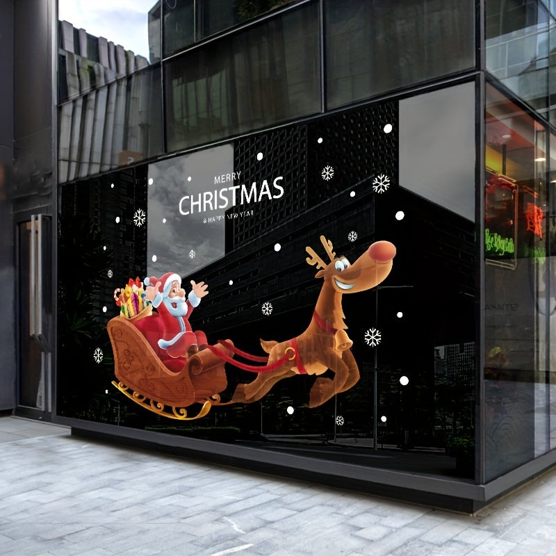 Christmas Window Stickers Santa Claus Sleigh Glass Door Decorations