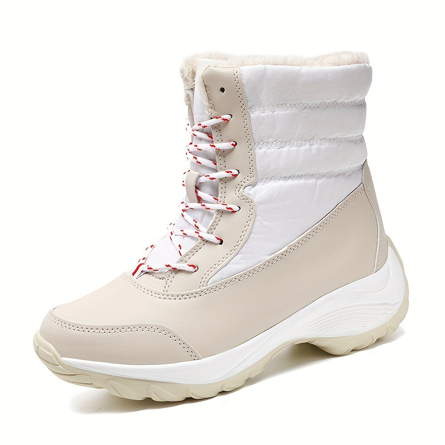 Women's Faux Fur Snow Boots Waterproof Anti-slip Lace-up Warm Mid Calf