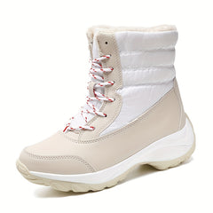 Women's Faux Fur Snow Boots Waterproof Anti-slip Lace-up Warm Mid Calf