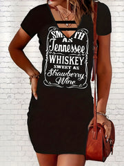  Women's V-Neck Letter Print Tee Dress