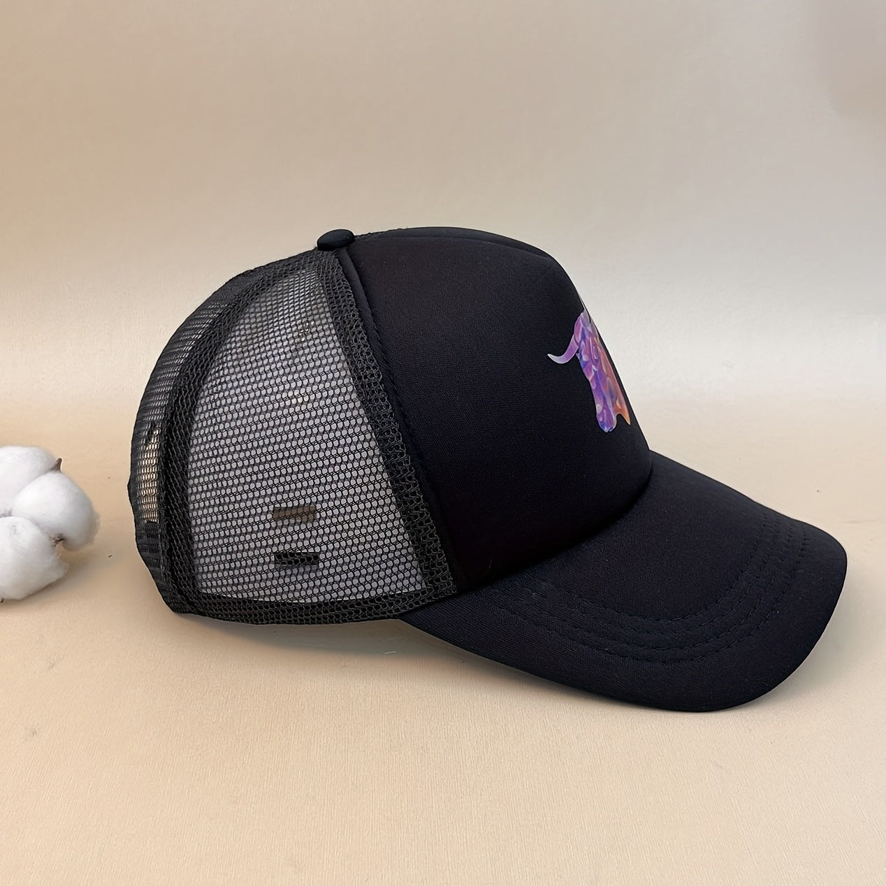 Bull Head Print Trucker Hat Hip Hop Mesh Baseball Cap