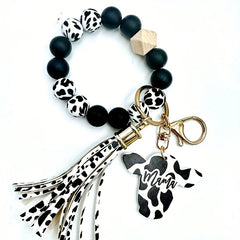 Cow Tassel Charm Beaded Bracelet Keychain Bag Car Key Chain Pendant