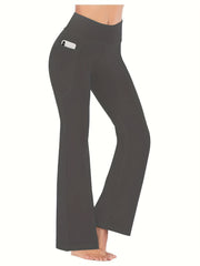 Women's Flare Leggings With Pockets Bootcut Yoga Pants High Waist Tummy Control