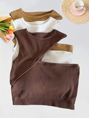 3pcs Girl's Ribbed Tank Top Cutout Comfy Soft Undershirts