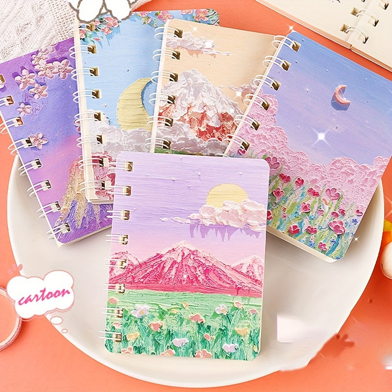 80pg Painting Landscape Coil Book A7 Mini Pocket Notepad Diary