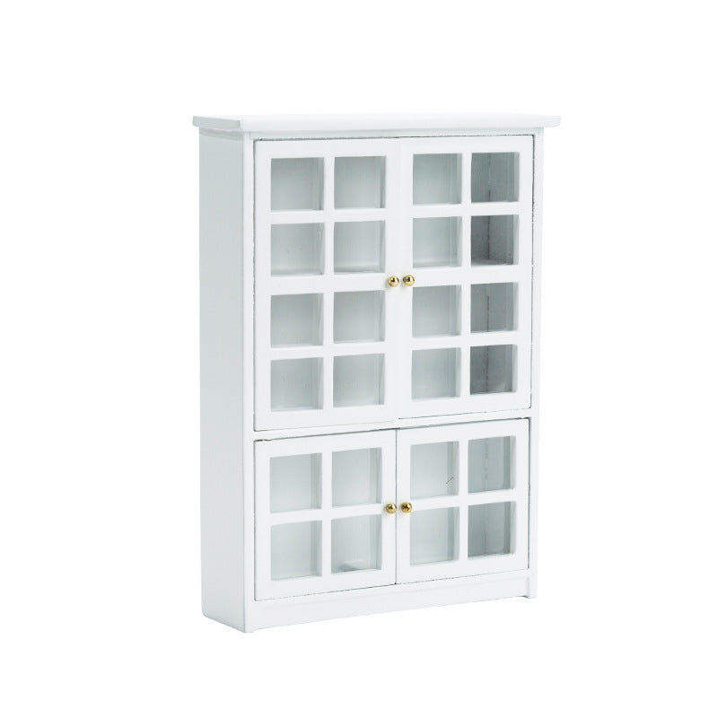 1:12 Scale Dollhouse Cabinet with Grey Glass Panels Golden Handles