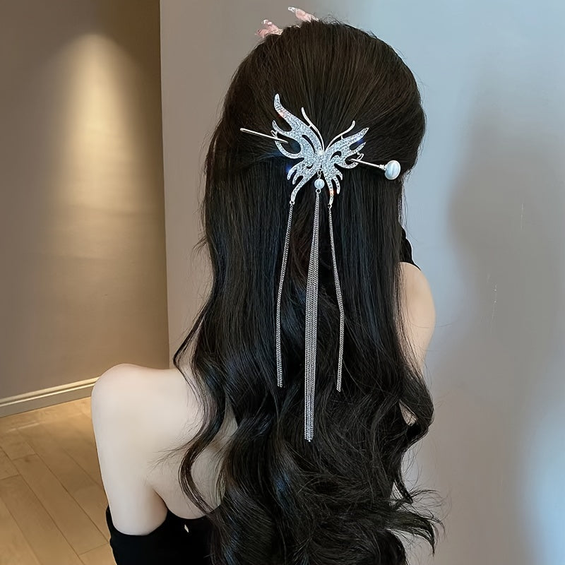 Vintage Tassel Faux Pearl Hairpin Chinese Style Hair Claw Clip