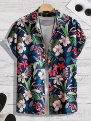 Tropical Flower Pattern Men's Hawaiian Shirt for Summer Vacation