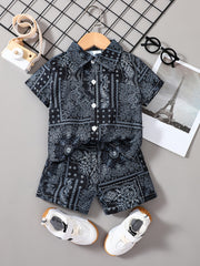 2pcs Toddler Boys Paisley Shirt & Shorts Set for Summer