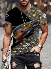 Men's 3D Fishing Print Mid Stretch T-shirt for Outdoor Summer
