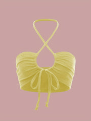 Sexy Backless Ruched Top Halter Neck Summer Crop Top