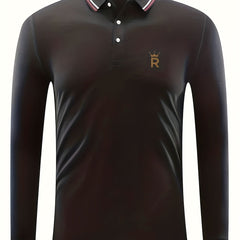 Men's Crown Print Lapel Polo Shirt