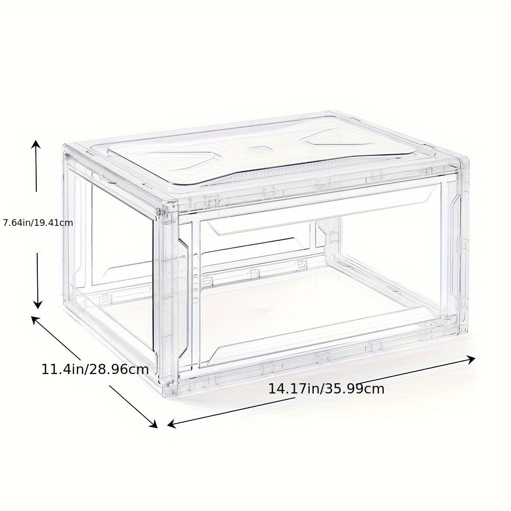 2pcs Transparent Shoe Boxes With Door Stackable Shoe Rack Plastic Organizer