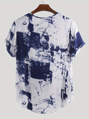 INCERUN Men's Short Sleeve Tie Dye Tee Casual V Neck T Shirt