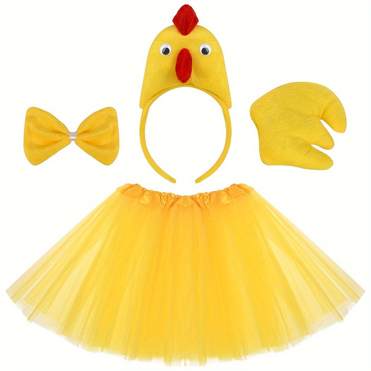 Adorable Chicken Costume Set 3D Headband Bow Tail Short Skirt Party Dress Up