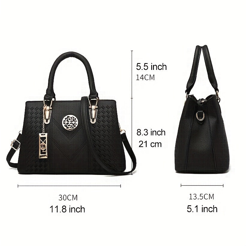 Strip Embroidery Satchel Bag Metal Decor Double Handle Bag