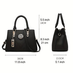 Strip Embroidery Satchel Bag Metal Decor Double Handle Bag