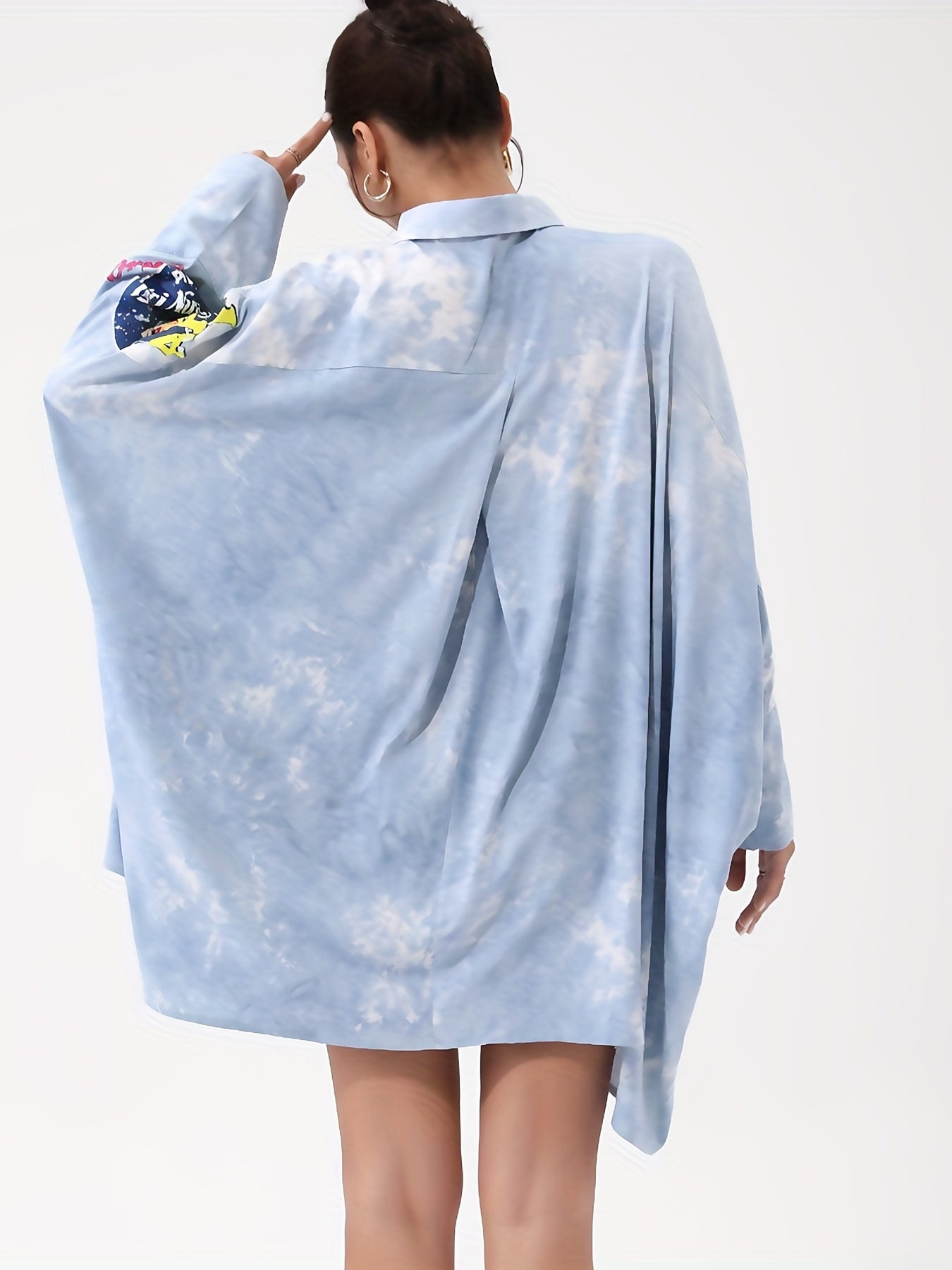  Tie Dye Button Up Oversized Blouse