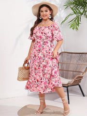  Vacay Dress Women's Plus Floral Print Ruffle Sleeve Beach Dress