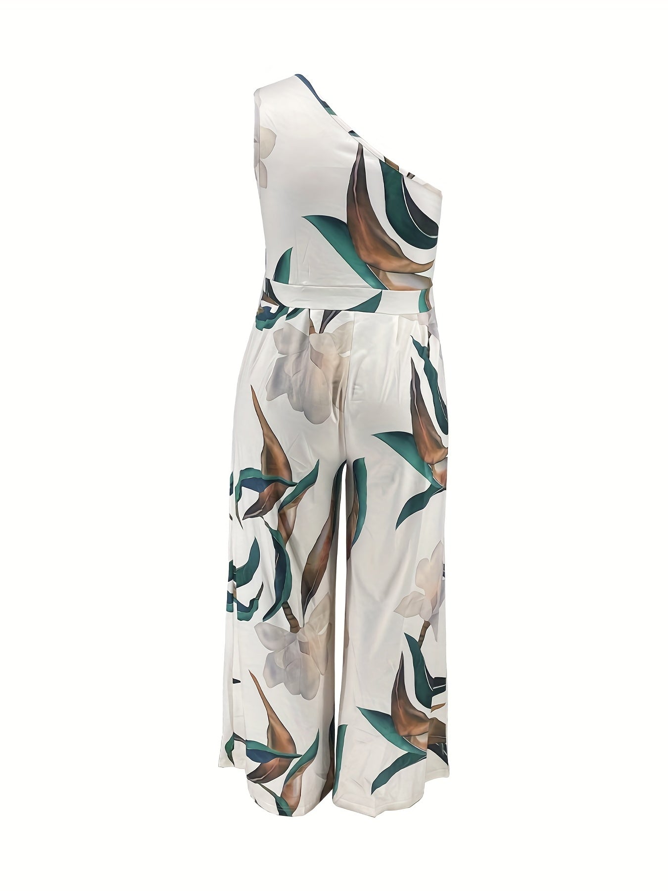  Floral Print One Shoulder Wide Leg Jumpsuit
