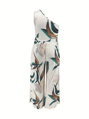 Floral Print One Shoulder Wide Leg Jumpsuit