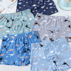 5pcs Boy's Boxer Briefs Dinosaurs Print Multiple Colors Elastic Waist Shorts