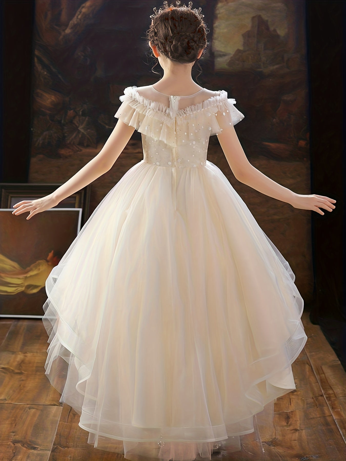 Girls Flowers Embroidery High Low Party Dress