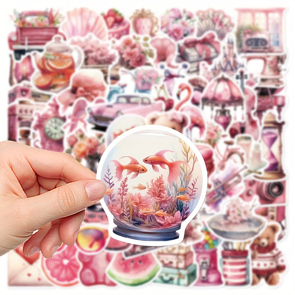 60pcs Pink Graffiti Stickers for Laptop Helmets Desktop Wat