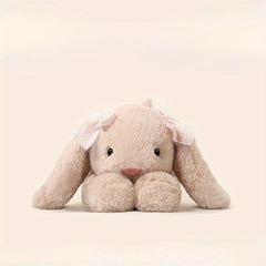 Soft Beige Rabbit Plush w/ Expressive Eyes & Fluffy Ears Pink Bow Tie Stuffed An