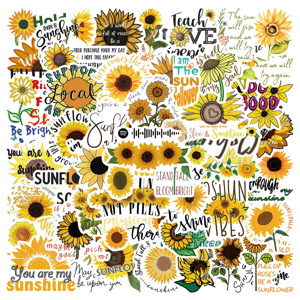 50pcs Cute Sunflower Stickers for Phone Notebook Water Cup