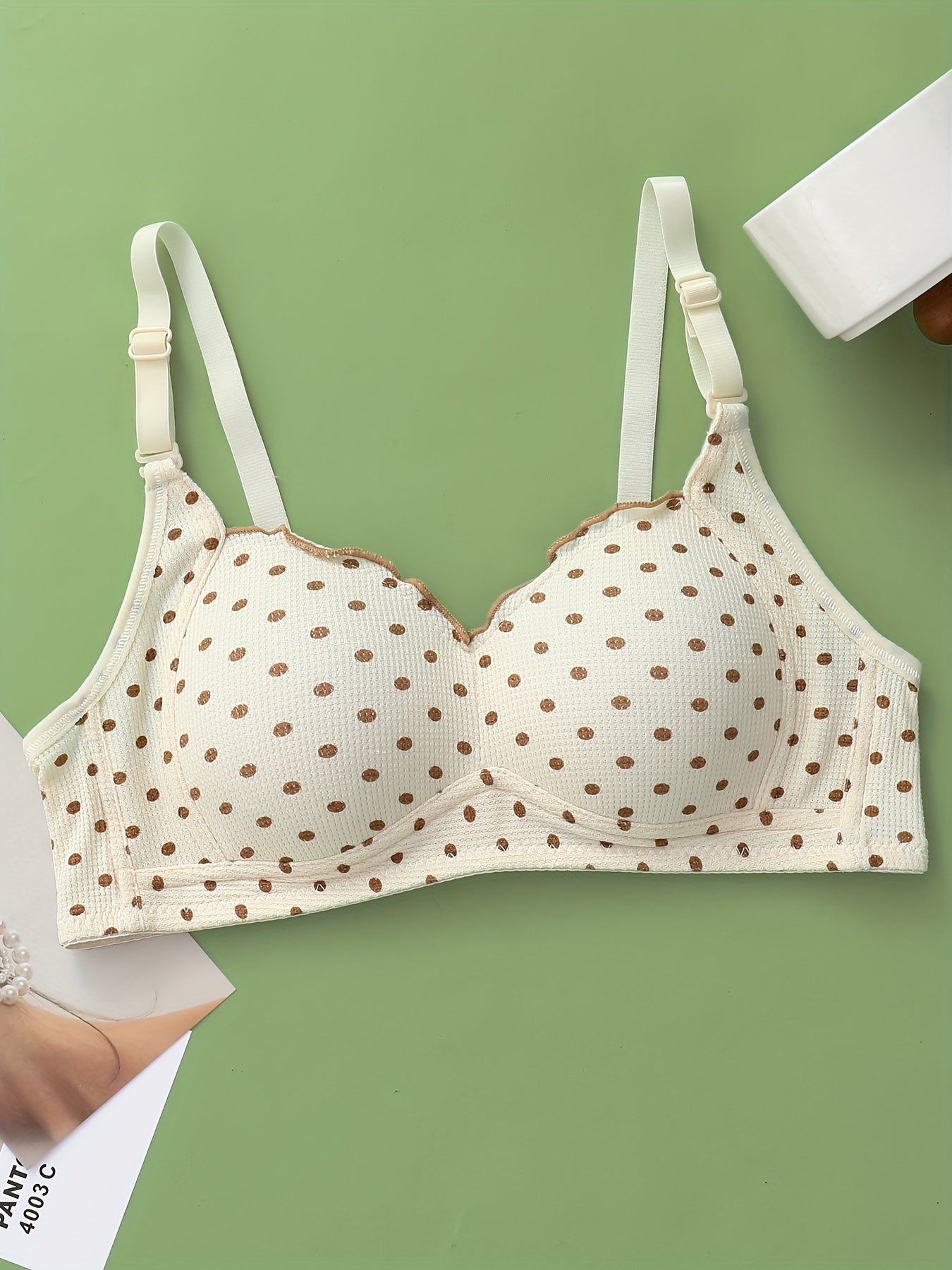 2pcs Girl's Polka Dot Print Push Up Thin Bras V Neck Adjustable Straps Bras