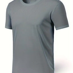 Men's Solid Short Sleeve T shirt Active Comfy High Stretch Crew Neck Tee