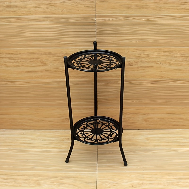 1pc Double Iron Art Flower Stand for Courtyard Balcony Succulent Green Straw