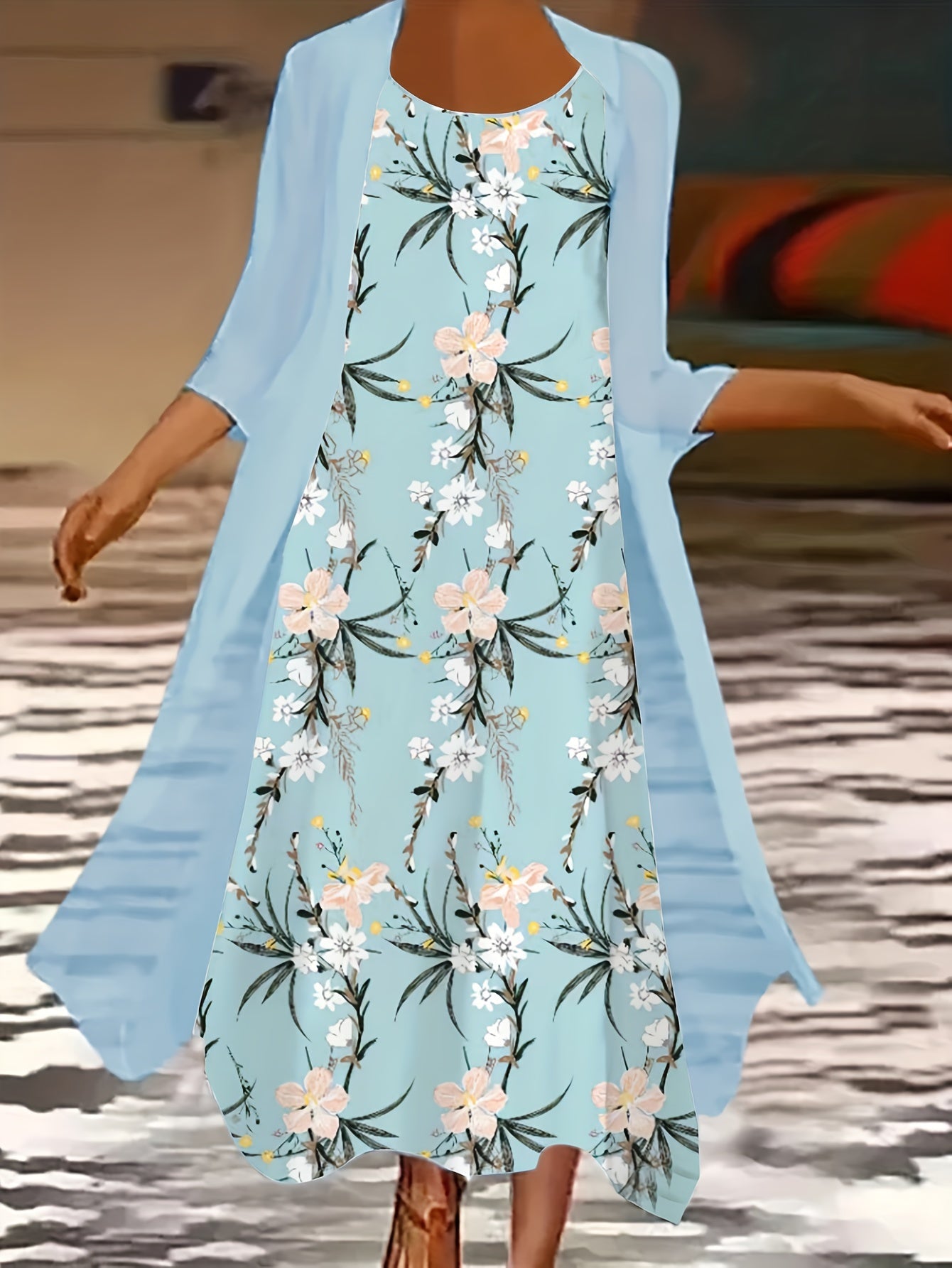  Floral Tank Dress & Cardigan Set
