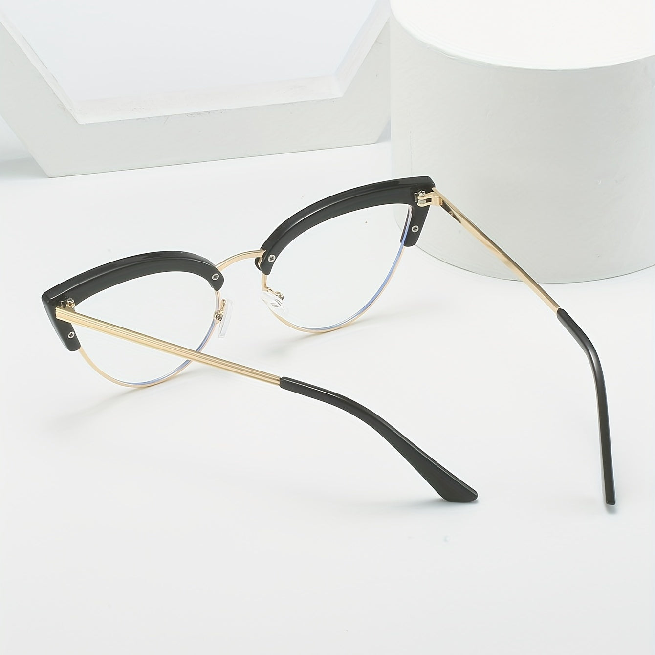 Cat Eye Anti Light Glasses Clear Lens Metal Frame