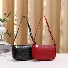 Crocodile Embossed Shoulder Bag Zipper Bag For Work