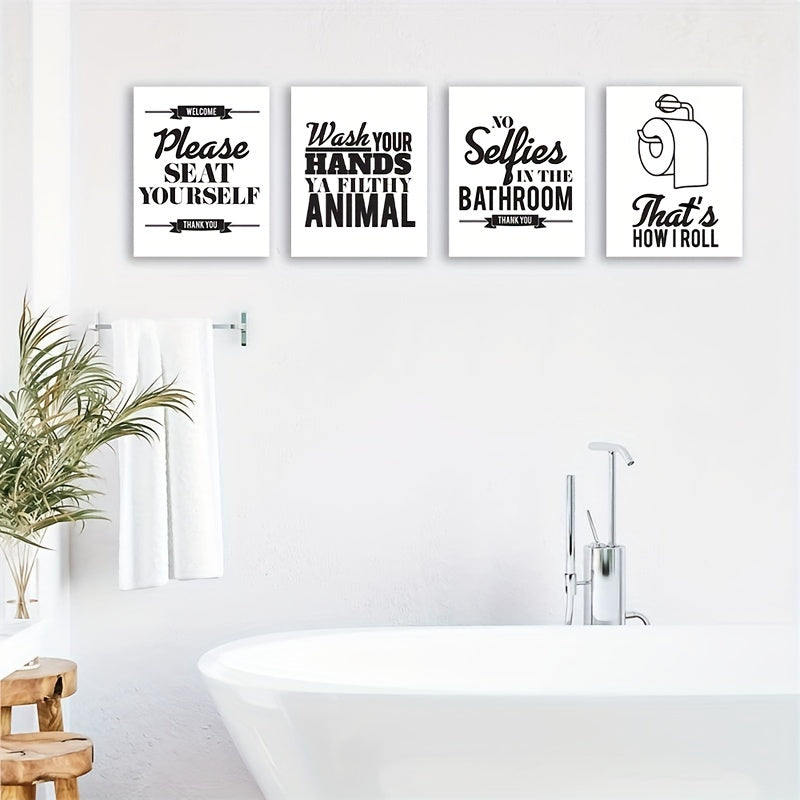 Funny Bathroom Wall Art Set Of 4 Unframed - Bathroom Signs Decor