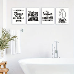 Funny Bathroom Wall Art Set Of 4 Unframed - Bathroom Signs Decor