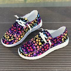 Women's Heart Pattern Skate Shoes Lace-up Loafers