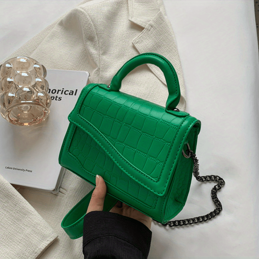 Asymmetrical Crossbody Bag PU Leather Metal Chain Mini Handbag