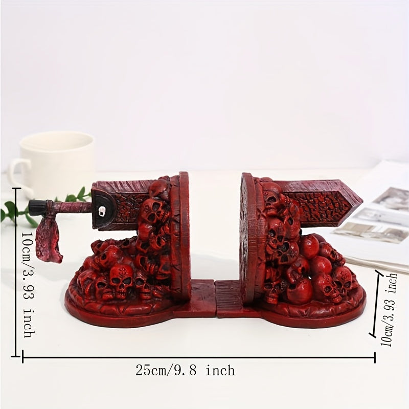 Red Skull Bookend & Home Decor Sculpture Encaustic Finished ABS