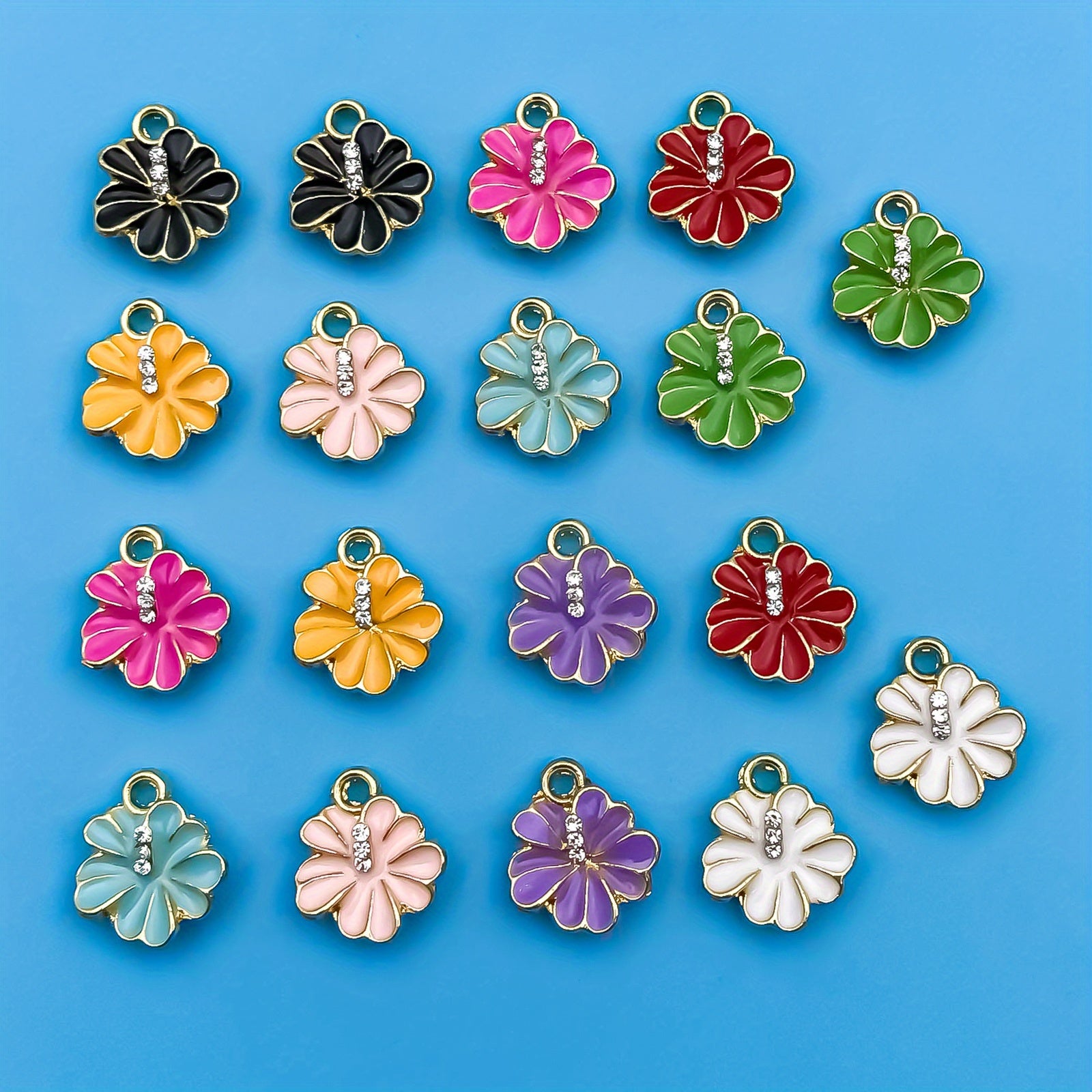 Colorful Rhinestone Flower Alloy Pendants for DIY Jewelry Making
