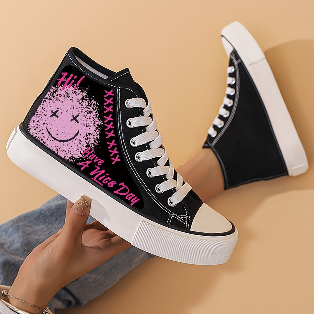 Graffiti Print Lightweight High Top Canvas Sneakers
