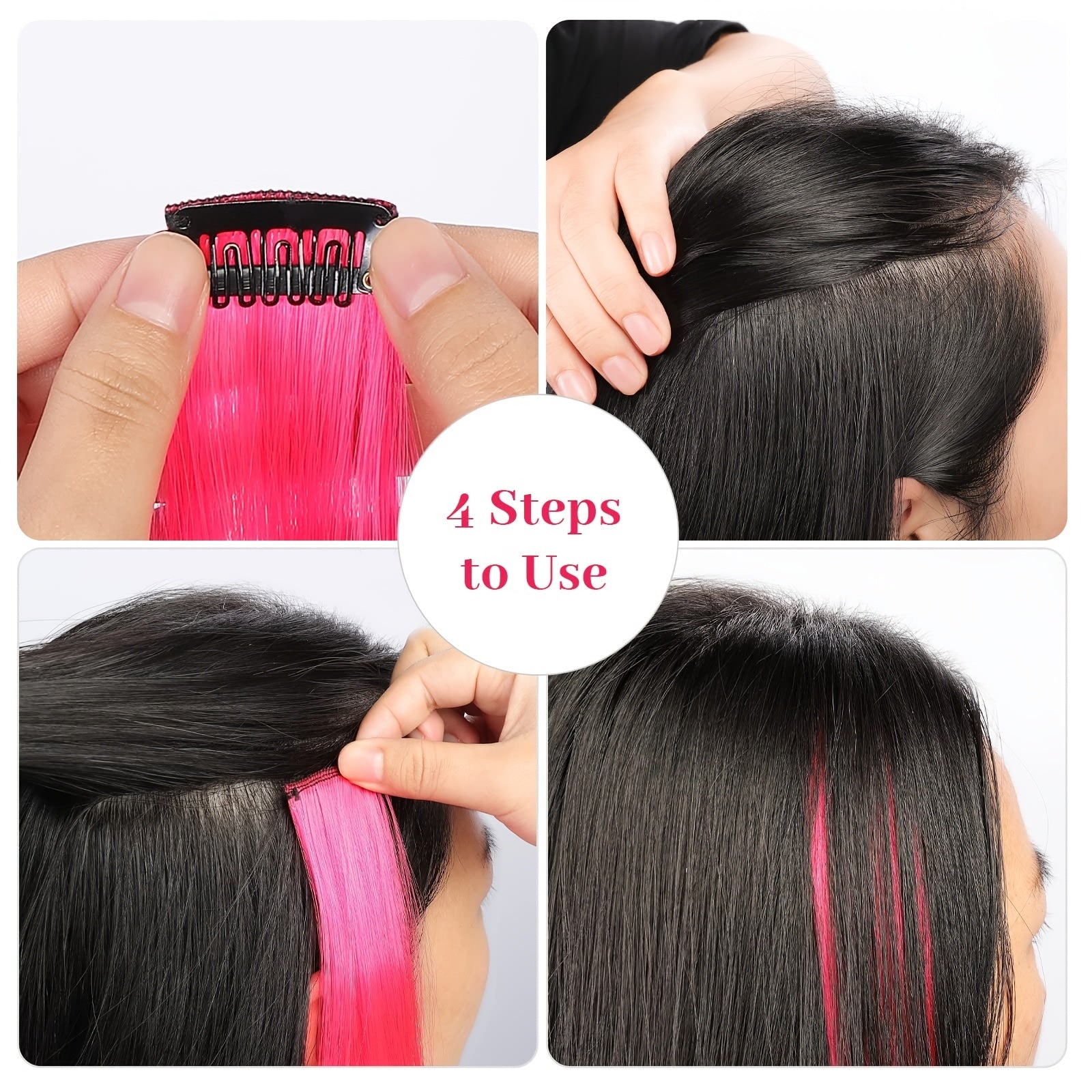 Y2K 5pcs Long Straight Highlight Hair Extension Clip-In Cosplay Synthetic