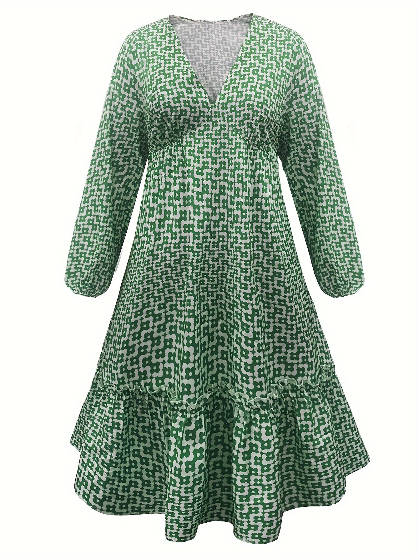  Floral Print Long Sleeve Smock Dress